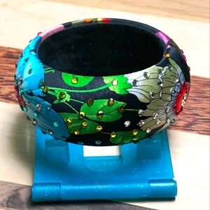 Satin Floral Y2K Bangles Bracelet Rhinestone Chunky